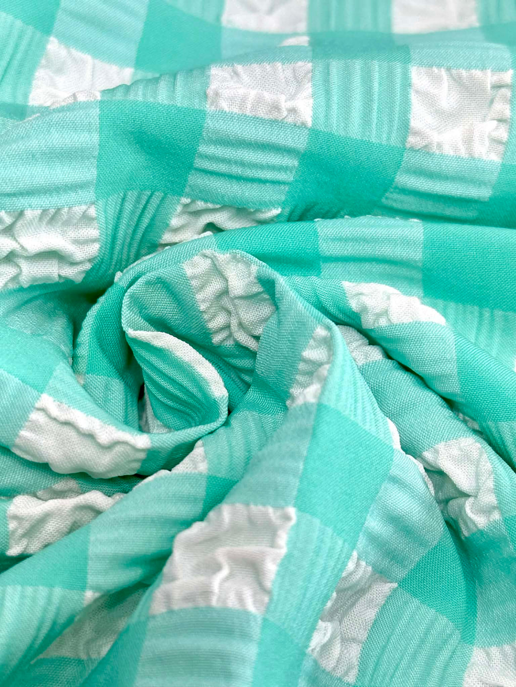 (POPCORN/ BUBBLE) MINT AND OFF WHITE GINGHAM PATTERN