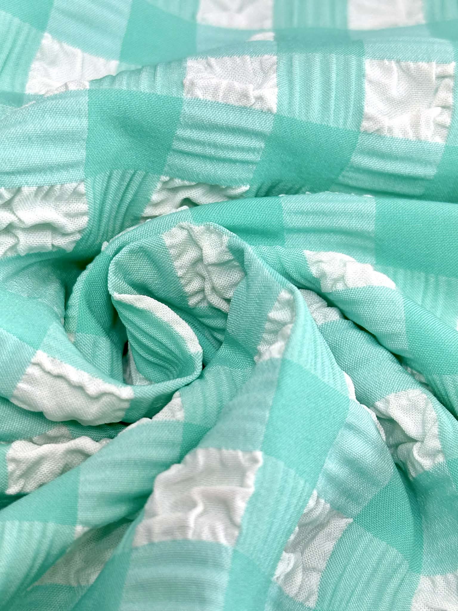(POPCORN/ BUBBLE) MINT AND OFF WHITE GINGHAM PATTERN