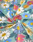 (RAYON MODAL) YELLOW, PINK, BLUE AND OFF WHITE FLOWERS ON SAGE