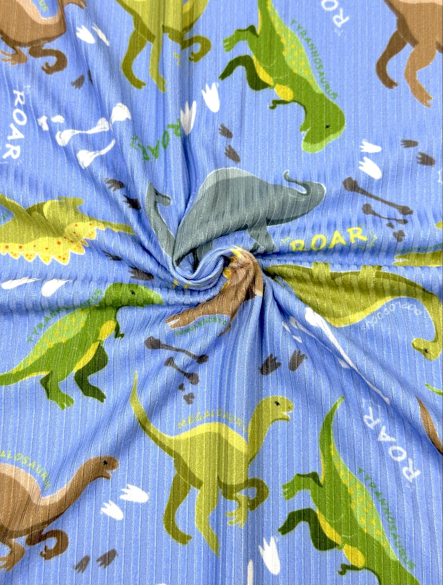 (YUMMY RIB) GREEN, BROWN, AND ALOE DINOSAURS ON BLUE (1)