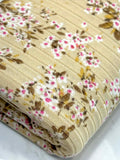 (WIDE RIB) PINK AND BROWN FLOWERS ON TAN