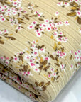 (WIDE RIB) PINK AND BROWN FLOWERS ON TAN