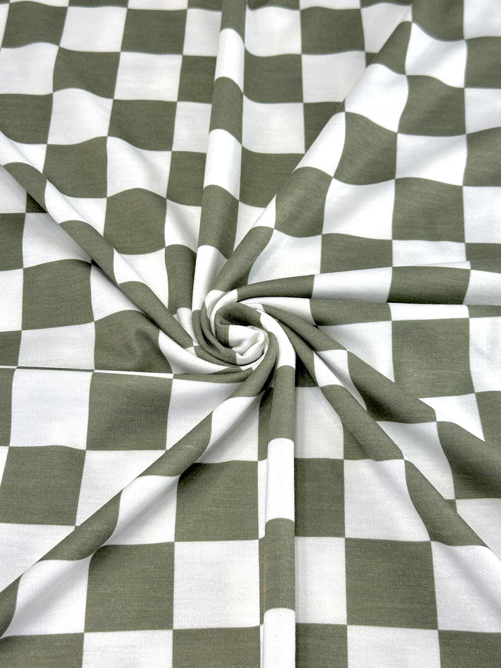 (FRENCH TERRY) OLIVE AND OFF WHITE CHECKERED