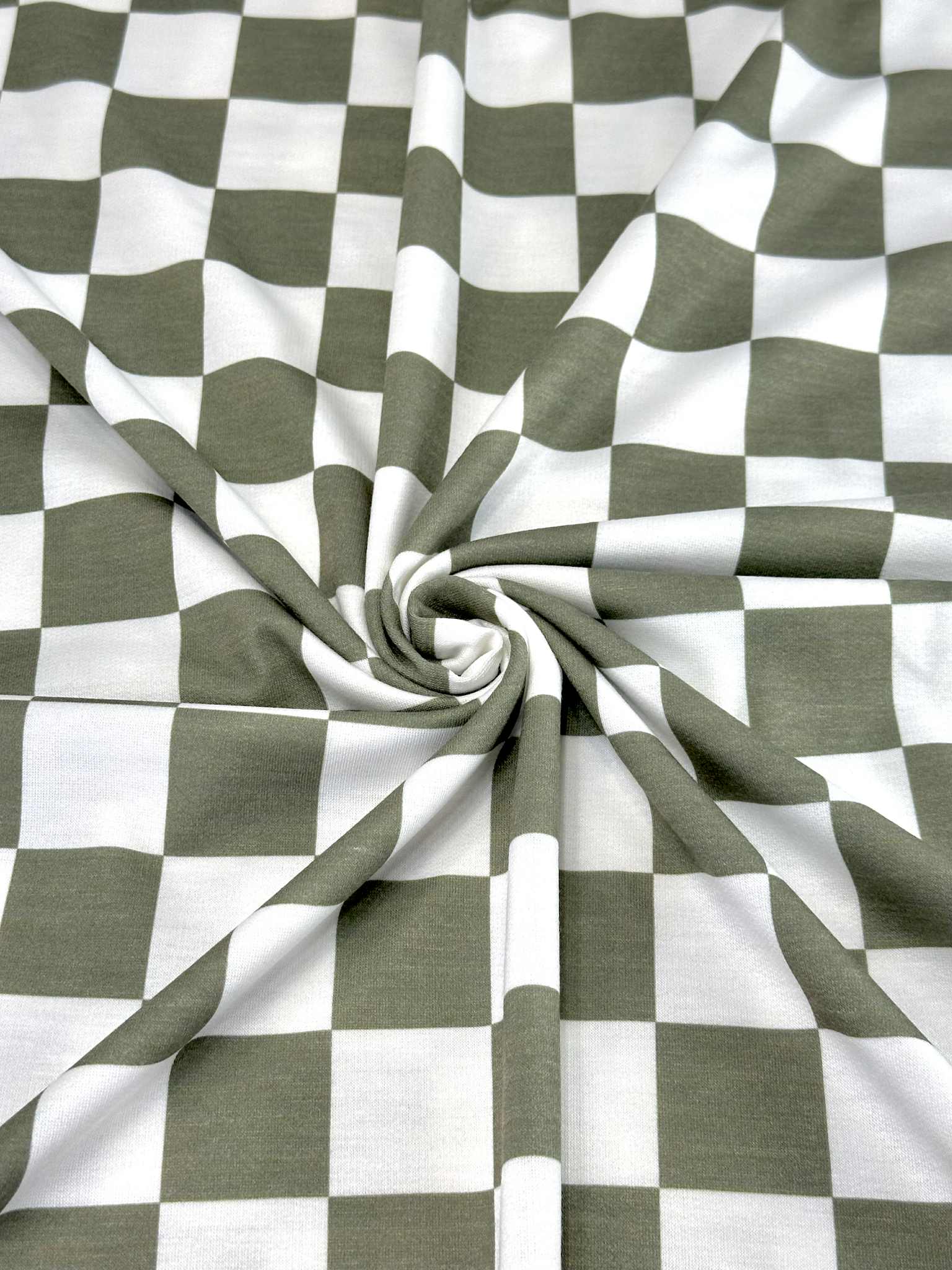 (FRENCH TERRY) OLIVE AND OFF WHITE CHECKERED