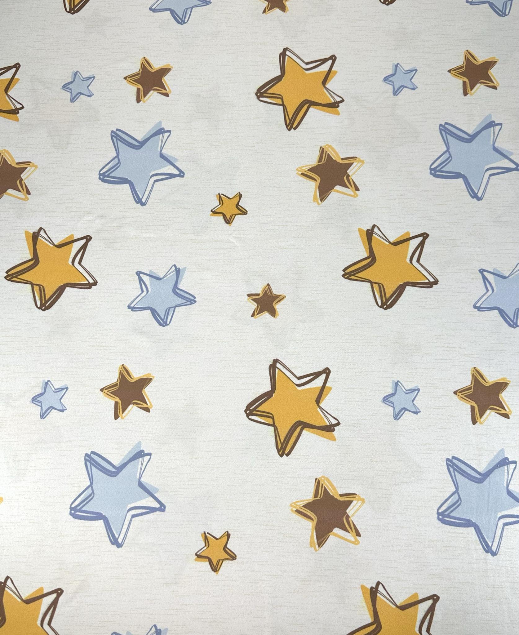 (DBP) BLUE, MUSTARD, AND BROWN STARS ON CREAM