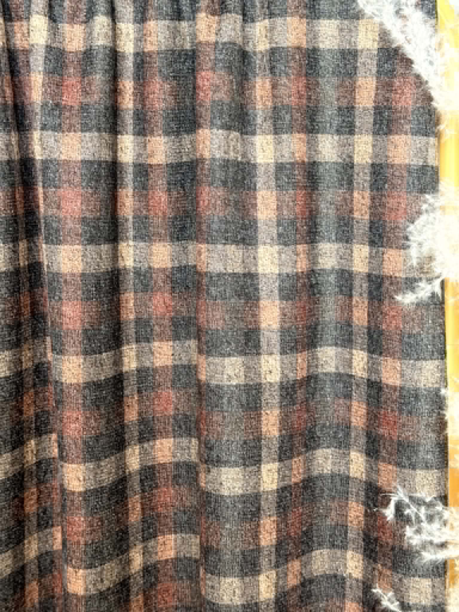 (DOUBLE KNIT) TAUPE, BROWN AND BLACK PLAID