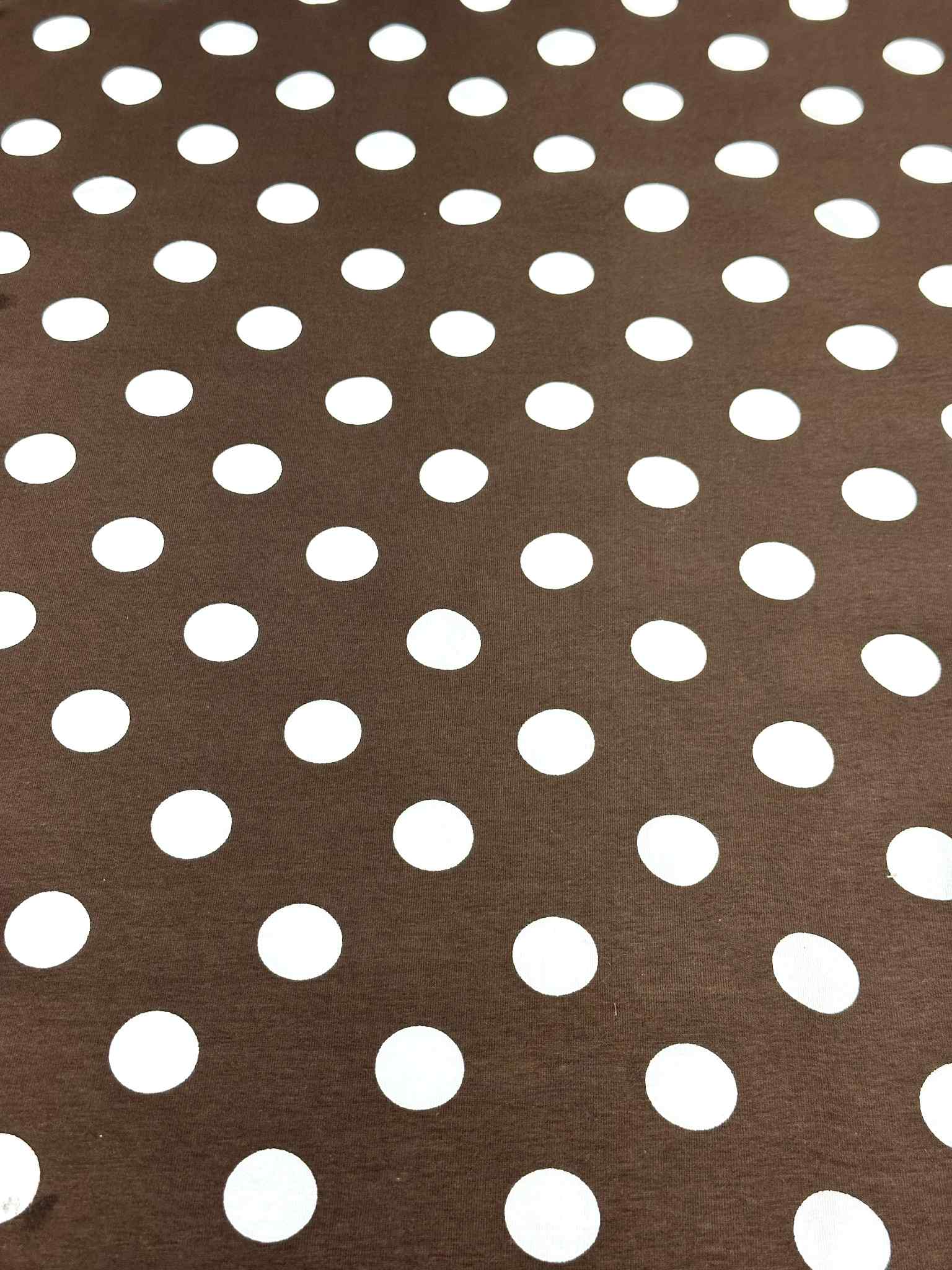 (COTTON SPANDEX) OFF WHITE POLKA DOTS ON BROWN