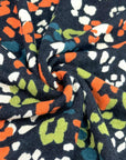 (HACCI SWEATER KNIT) ORANGE, GREEN, TEAL AND OFF WHITE LEOPARD ON NAVY