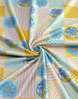 (2X2 RIB) BLUE AND YELLOW FLOWERS, POLKA DOTS AND STRIPES PATTERN(1)