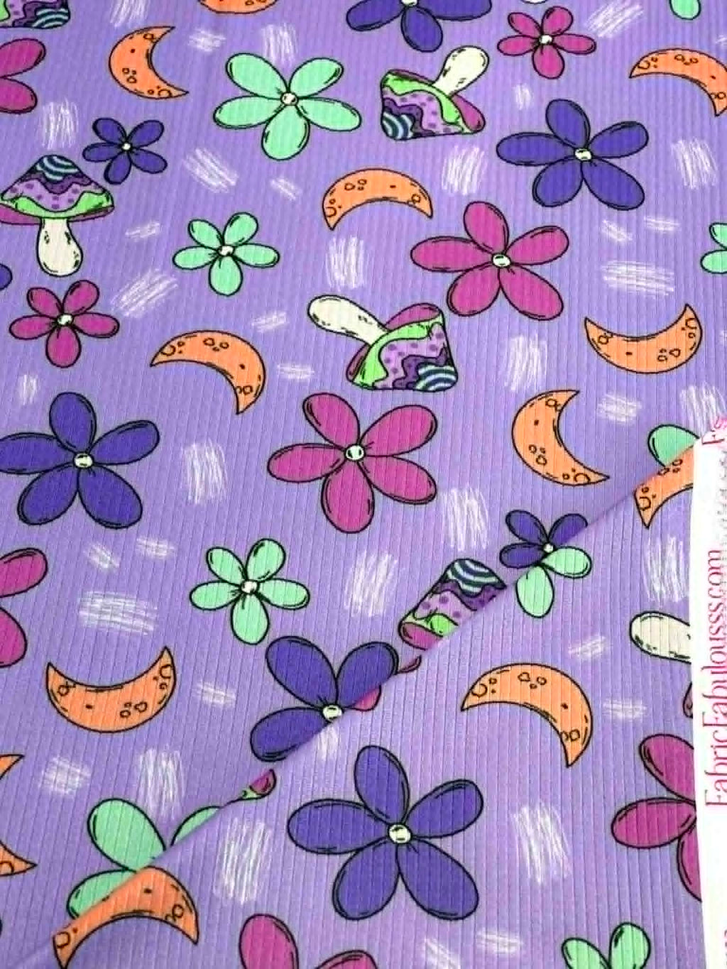 (4X2 YUMMY RIB) MUSHROOMS AND FLOWERS ON  PURPLE