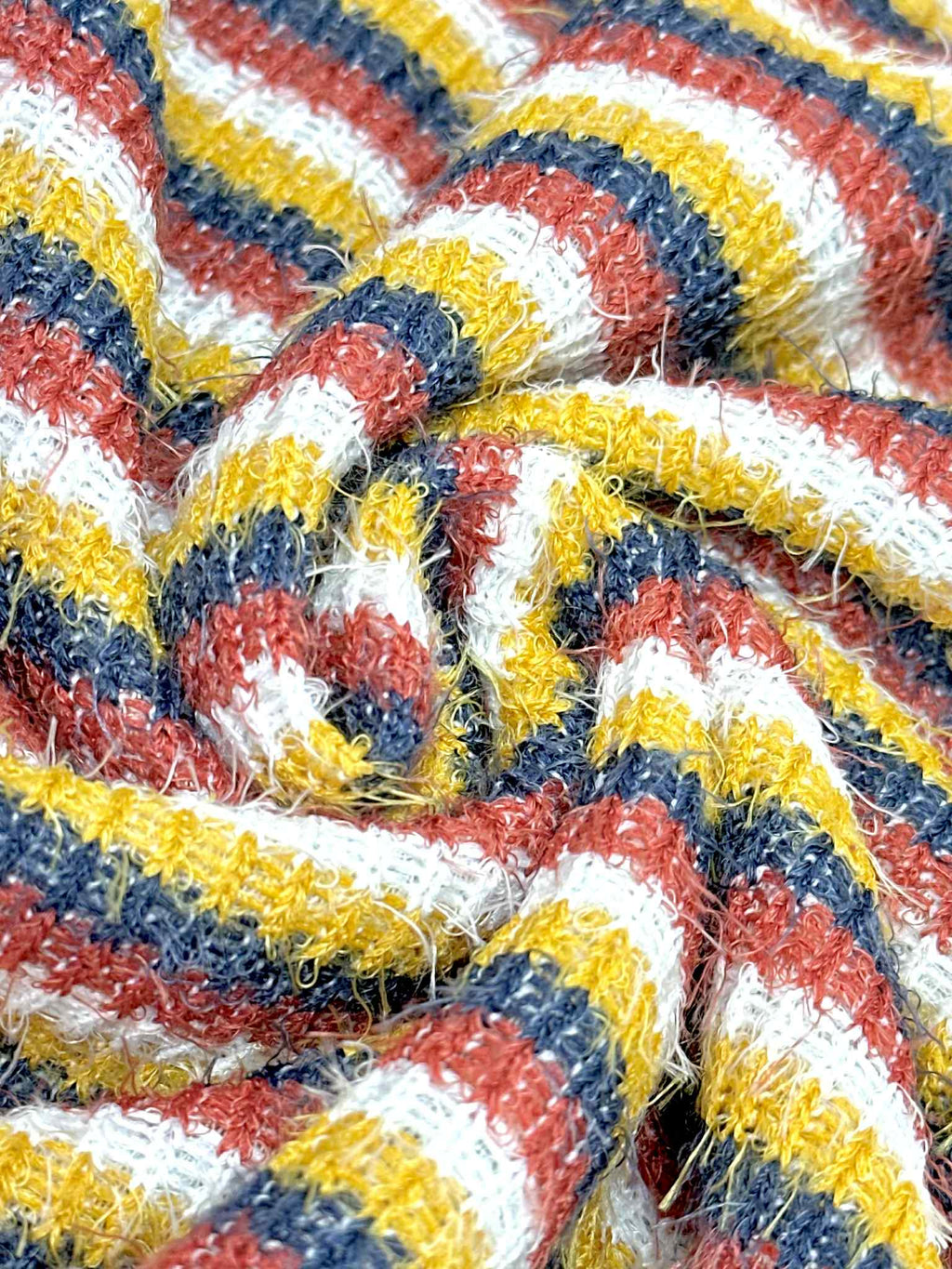 (CHENILLE MOHAIR RIB) MUSTARD, NAVY, RED, AND OFF WHITE STRIPES(3)