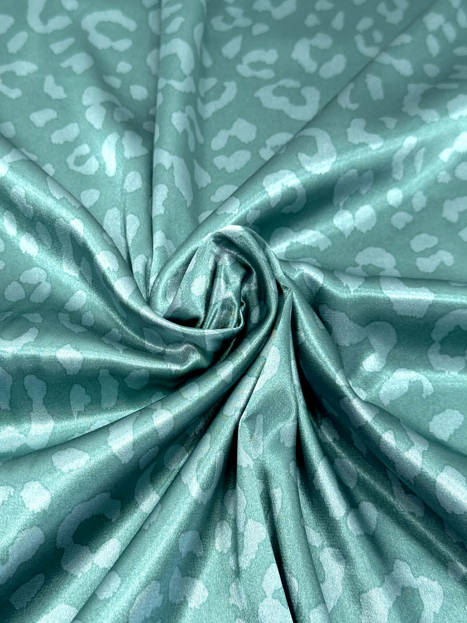 (SATIN) CHEETAH ON TEAL GREEN