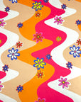 (DBP) WHITE, PINK, AND YELLOW, FLOWERS ON ORANGE, TAUPE, AND HOT PINK COLOR WAVE