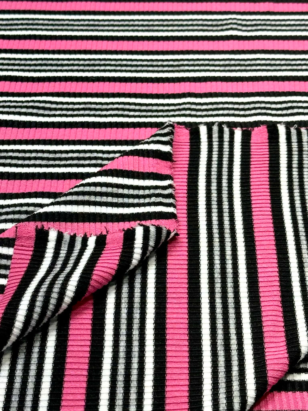 (RIB) HOT PINK, BLACK, GRAY AND OFF WHITE STRIPES (2)