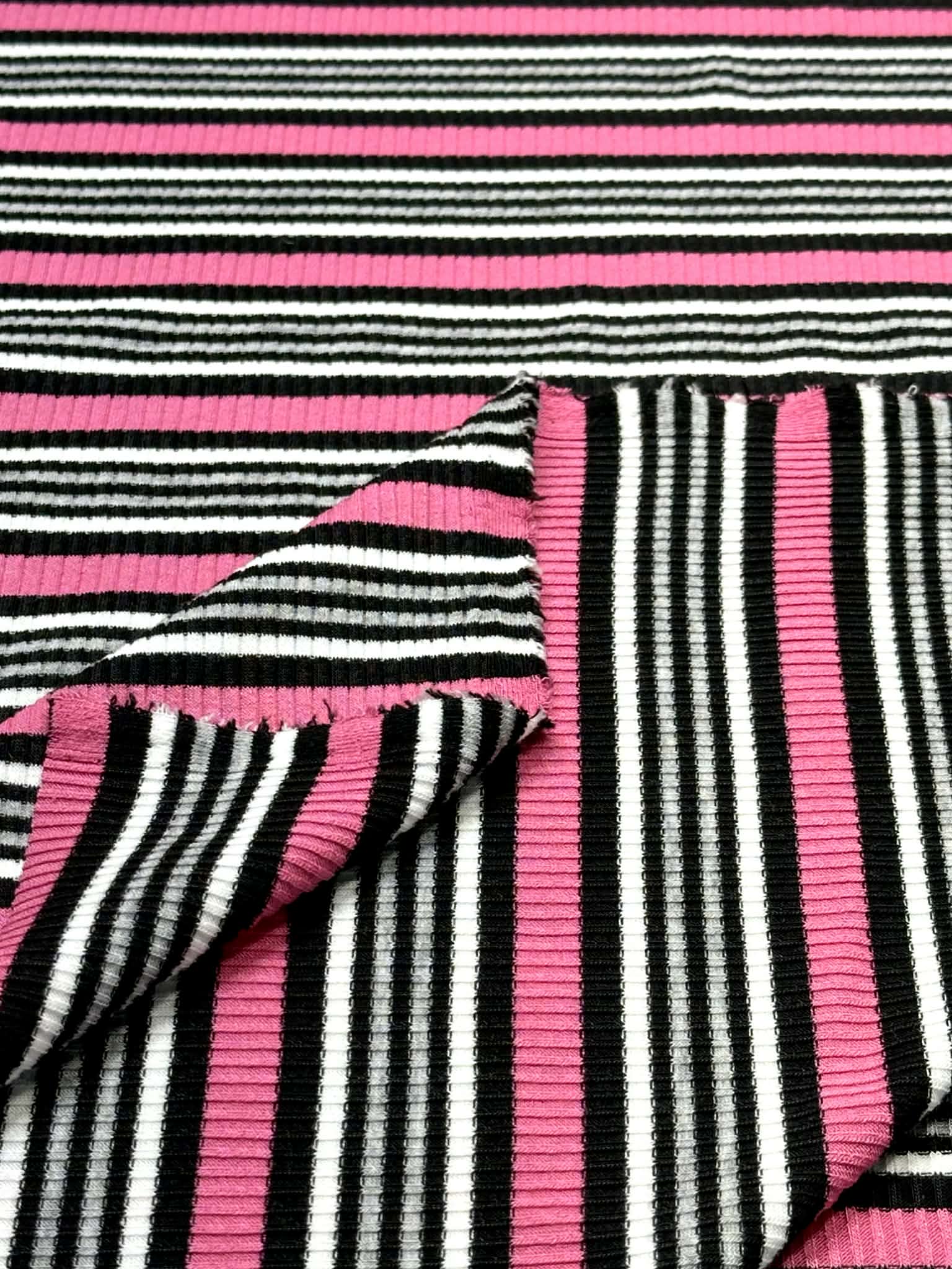 (RIB) HOT PINK, BLACK, GRAY AND OFF WHITE STRIPES (2)