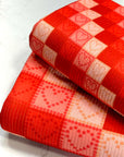(4X2 YUMMY RIB) MEDIUM PINK AND RED HEARTS ON CHECKERED PATTERN