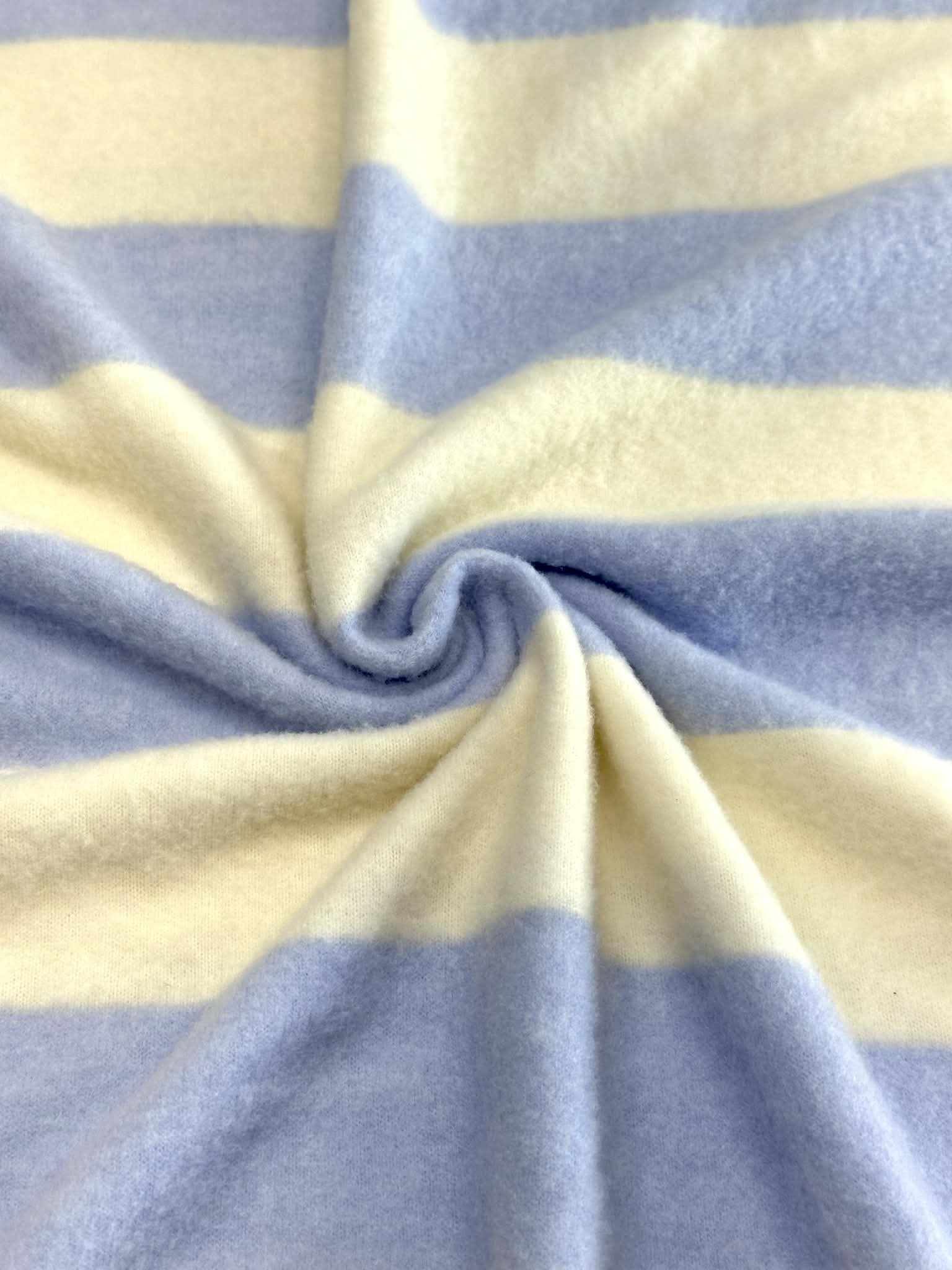 (BRUSHED SWEATER KNIT) LIGHT YELLOW AND BLUE MEDIUM STRIPES