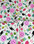 (YUMMY RIB) PINK HAPPY FACES AND SKATEBOARDS ON CHECKERED WAVE