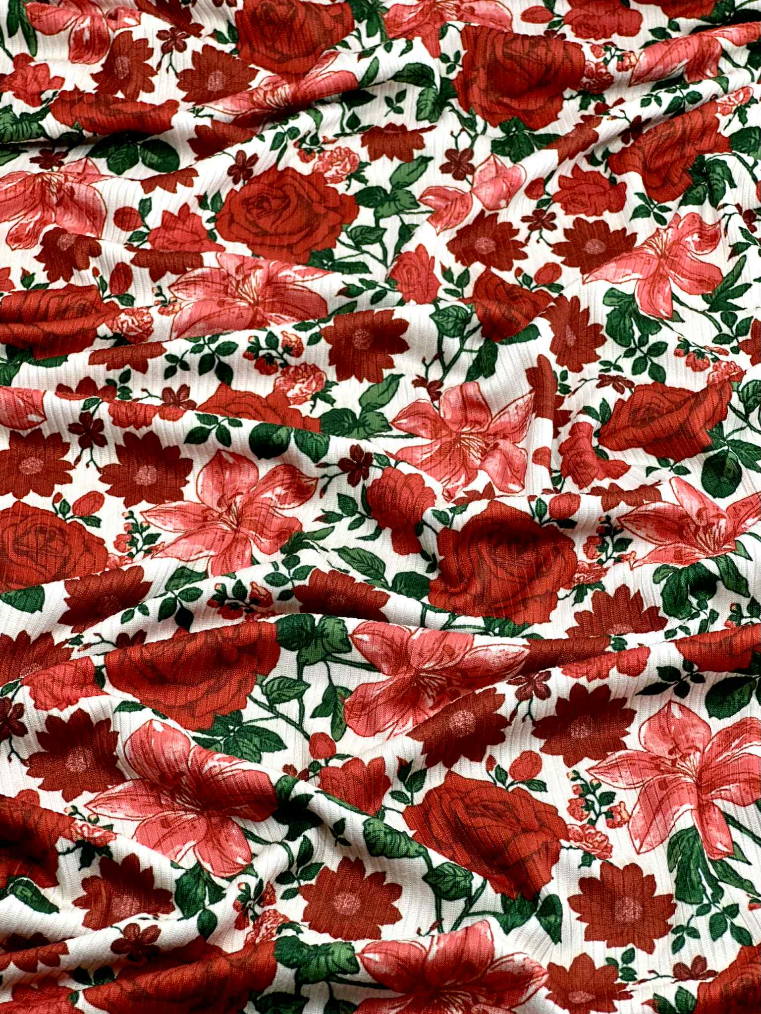 (4X2 RIB) RED HATTIE FLOWER PATTERN ON IVORY(2)