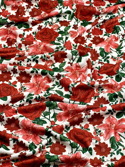 (4X2 RIB) RED HATTIE FLOWER PATTERN ON IVORY(2)