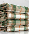 (4X2 RIB) EMERALD, ORANGE, TAN AND OFF WHITE PLAID