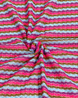 (EMBROIDERED KNIT) HOT PINK, PURPLE, BLUE AND BROWN STRIPES