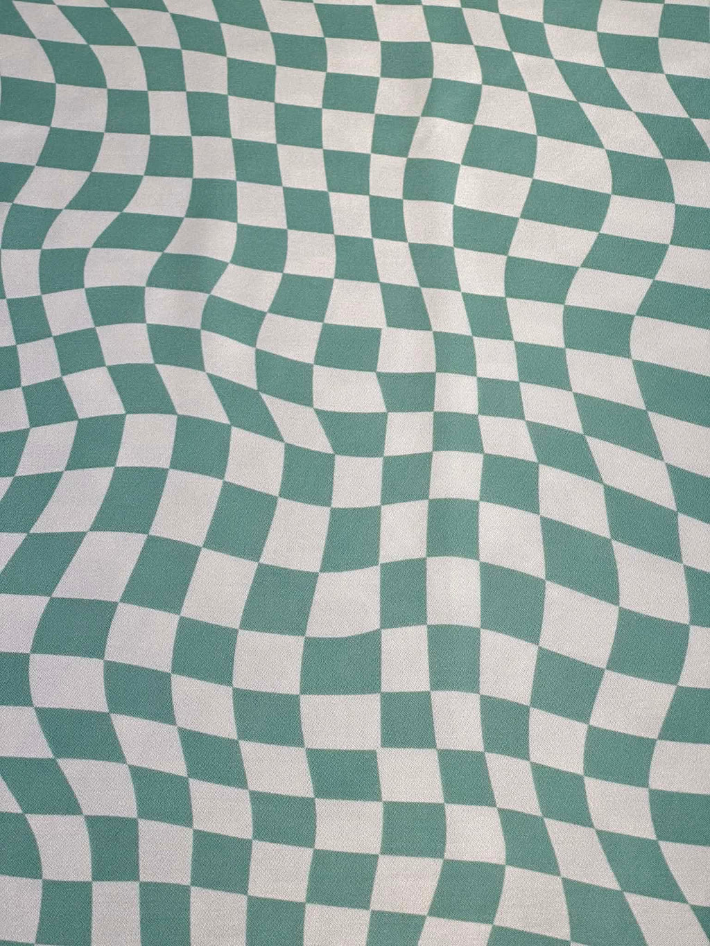 (SATIN) SAGE AND CREAM CHECKERED WAVE PATTERN