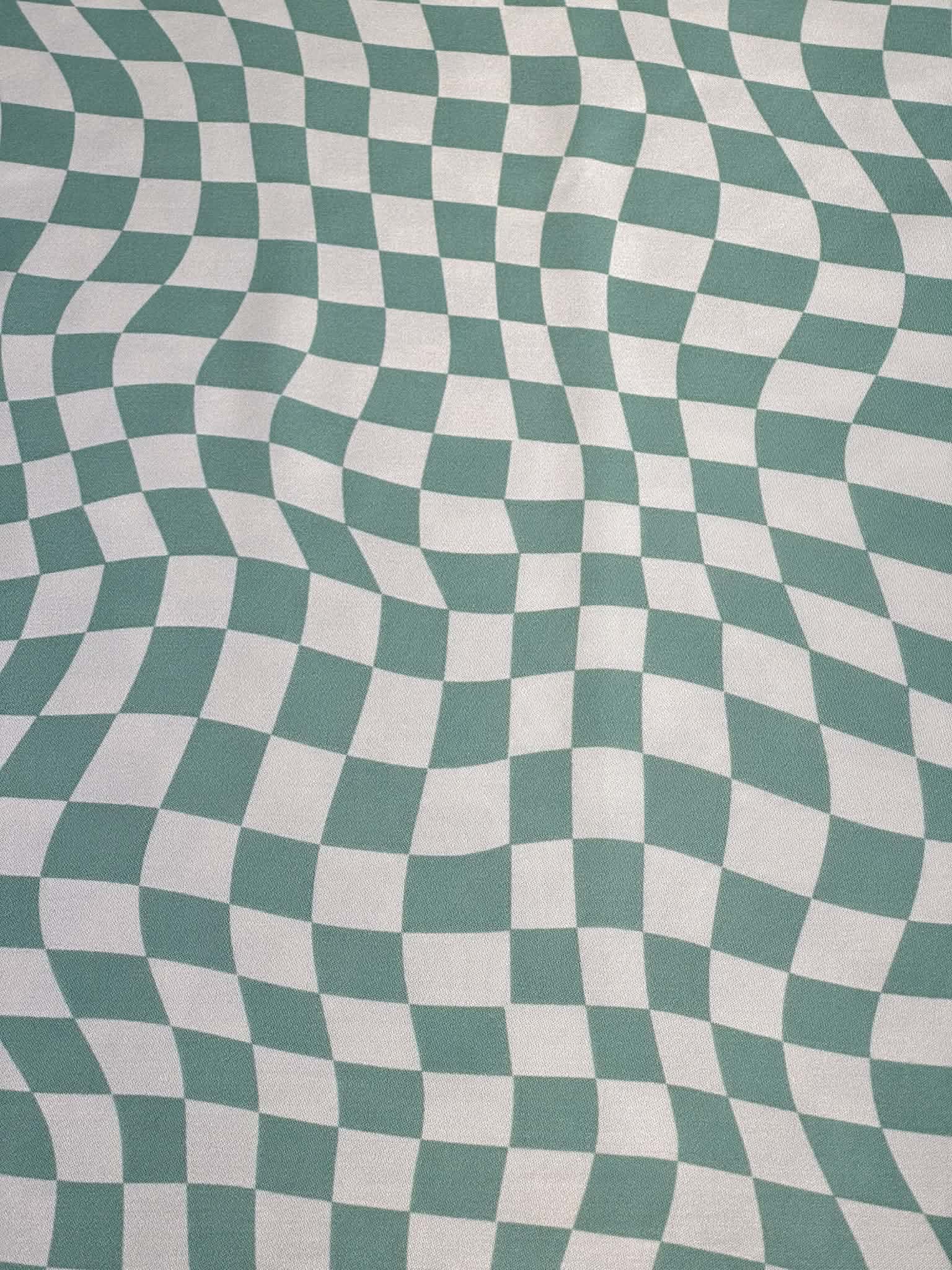 (SATIN) SAGE AND CREAM CHECKERED WAVE PATTERN
