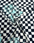 (SWIM) AQUA FLORAL ON BLACK AND VINTAGE IVORY CHECKERED