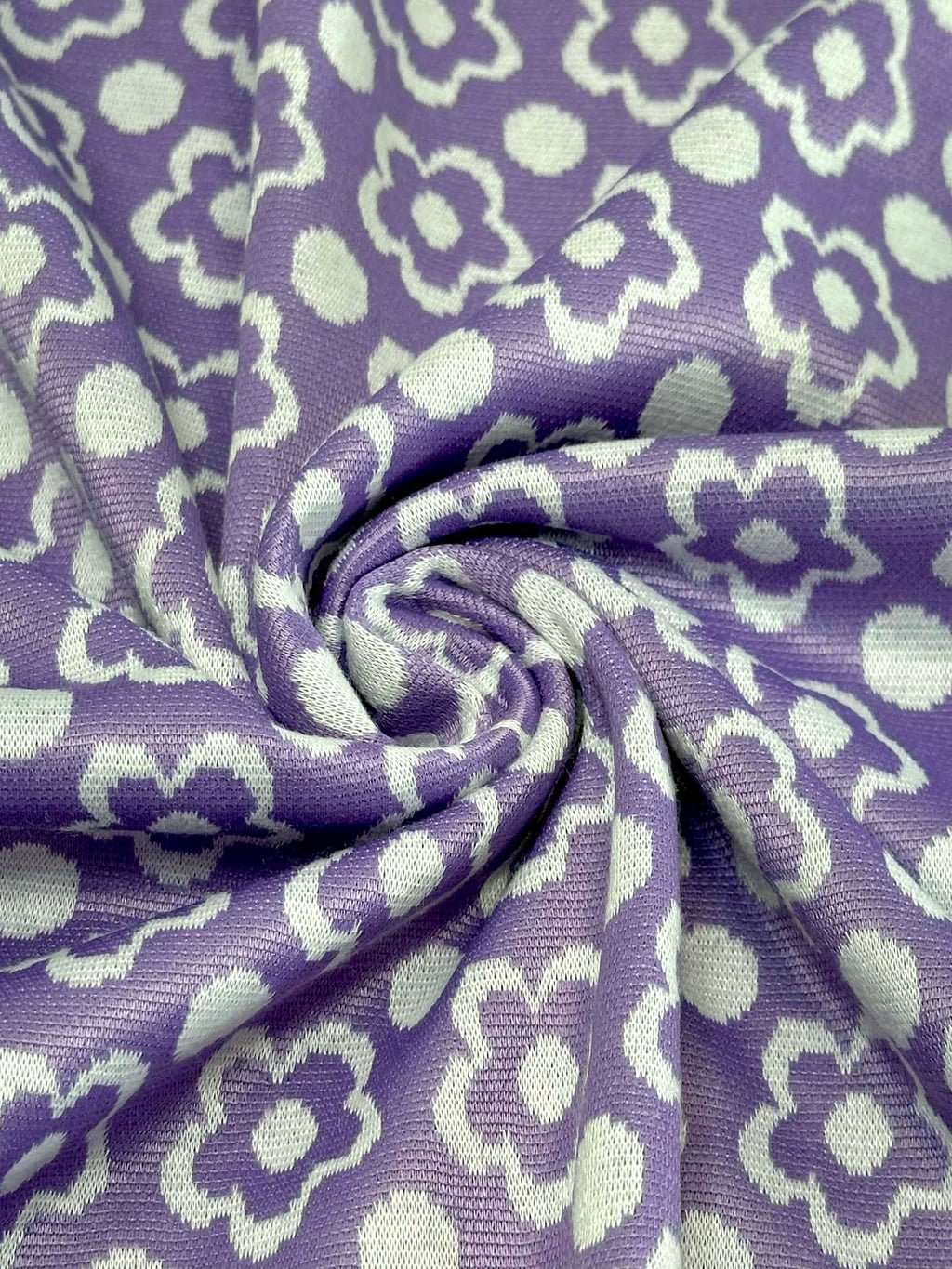 (DOUBLE KNIT) WHITE FLOWERS ON LAVENDER