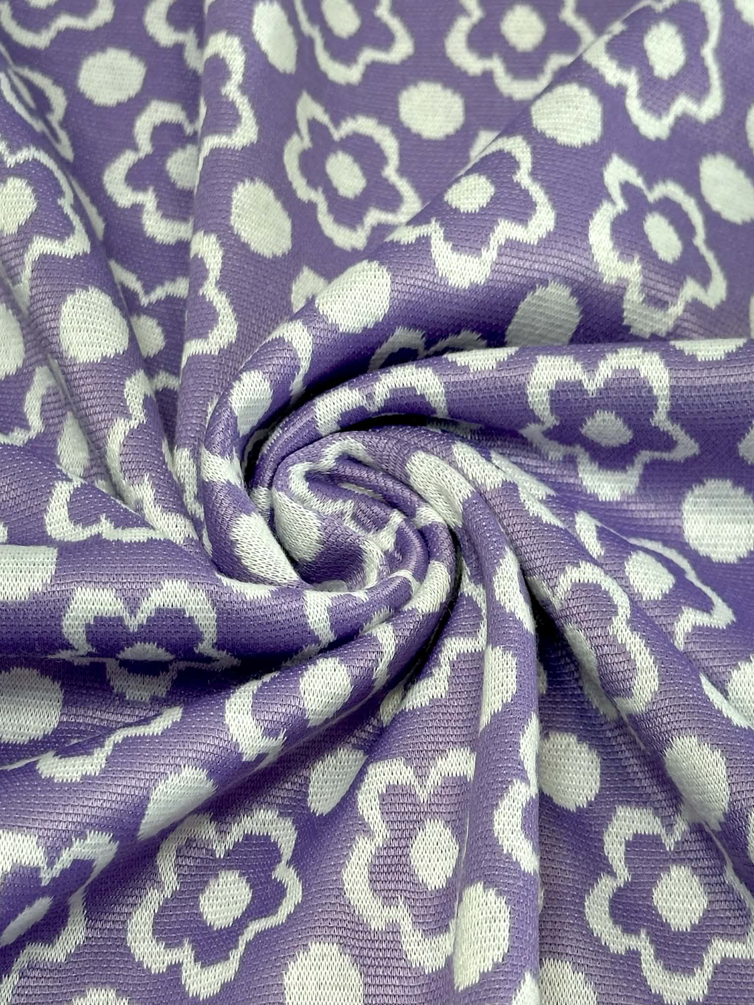 (DOUBLE KNIT) WHITE FLOWERS ON LAVENDER