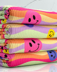 (YUMMY RIB) FUSCHIA, PURPLE AND MUSTARD HAPPY FACES ON COLORFUL COLOR WAY