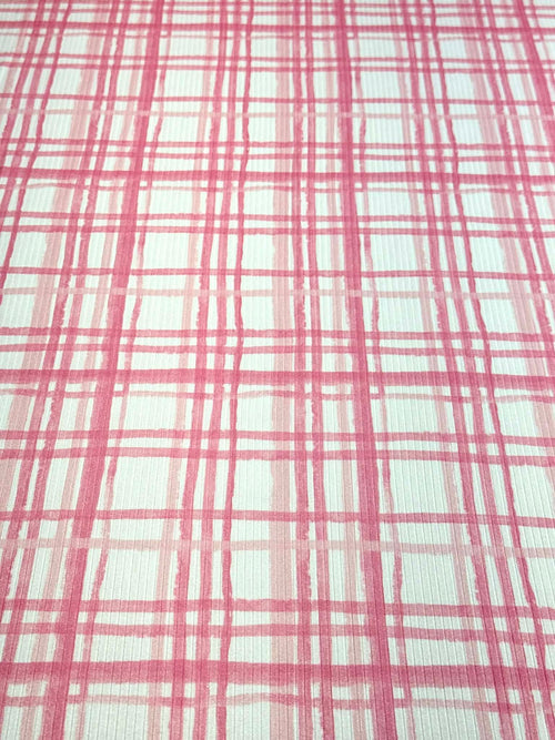 (4X2 YUMMY RIB) PINK AND LIGHT PINK PLAID ON OFF WHITE