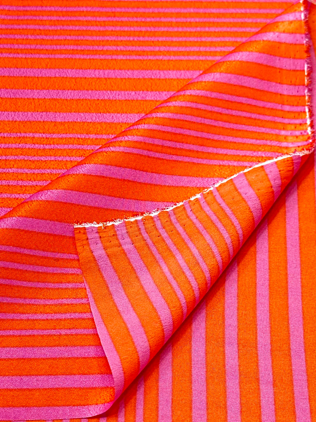 (WOVEN) PINK STRIPES ON RED