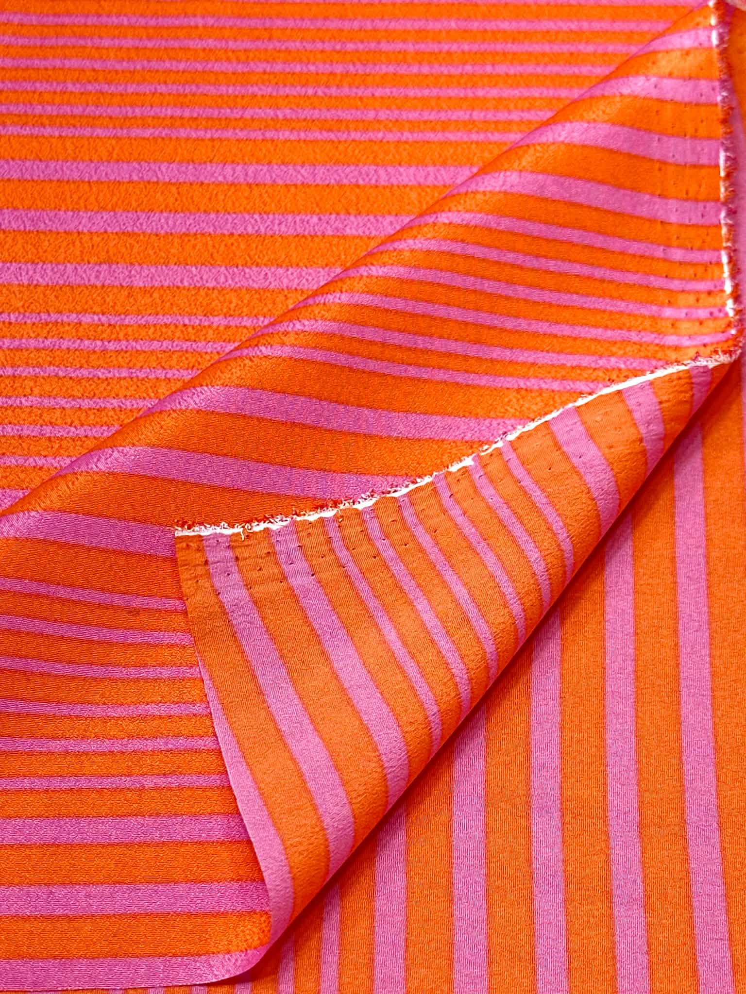 (WOVEN) PINK STRIPES ON RED