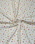 (4X2 RIB) TINY PINK, LIGHT MUSTARD, AND GREEN POLKA DOTS ON CREAM