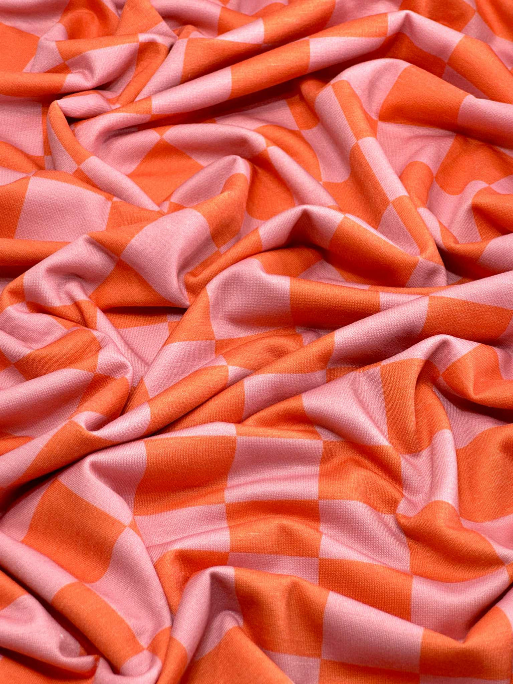 (FRENCH TERRY) ORANGE AND PINK CHECKERED