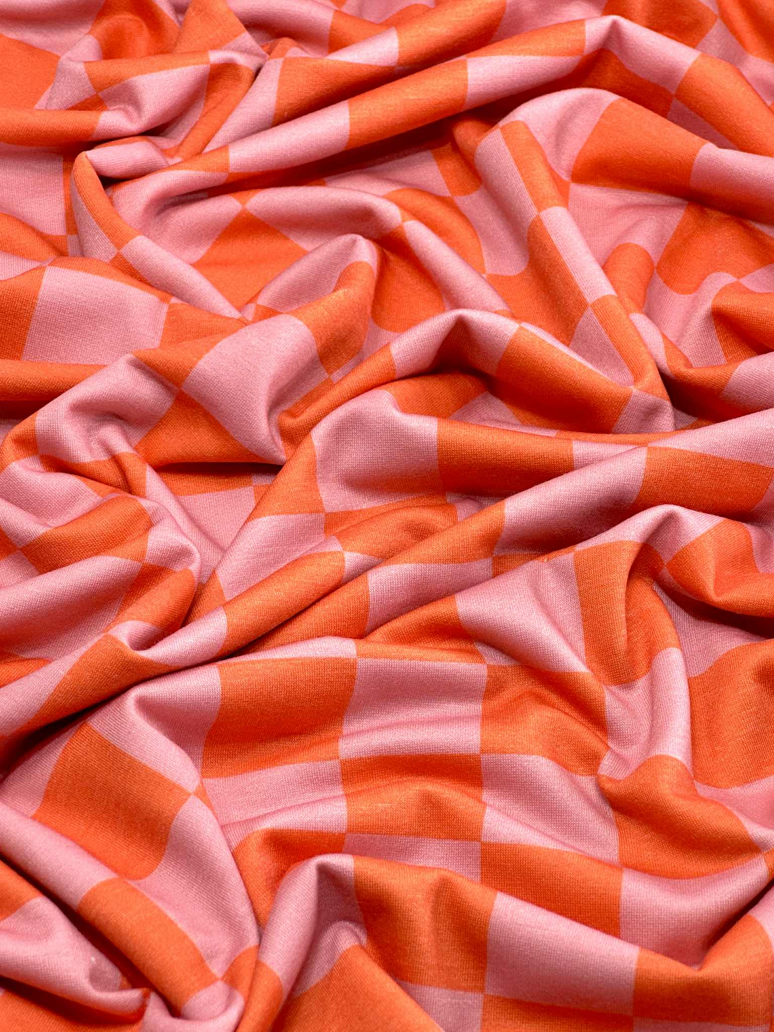 (FRENCH TERRY) ORANGE AND PINK CHECKERED