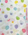 (MESH) PASTEL COLOR EGGS AND TINY FLOWERS ON OFF WHITE