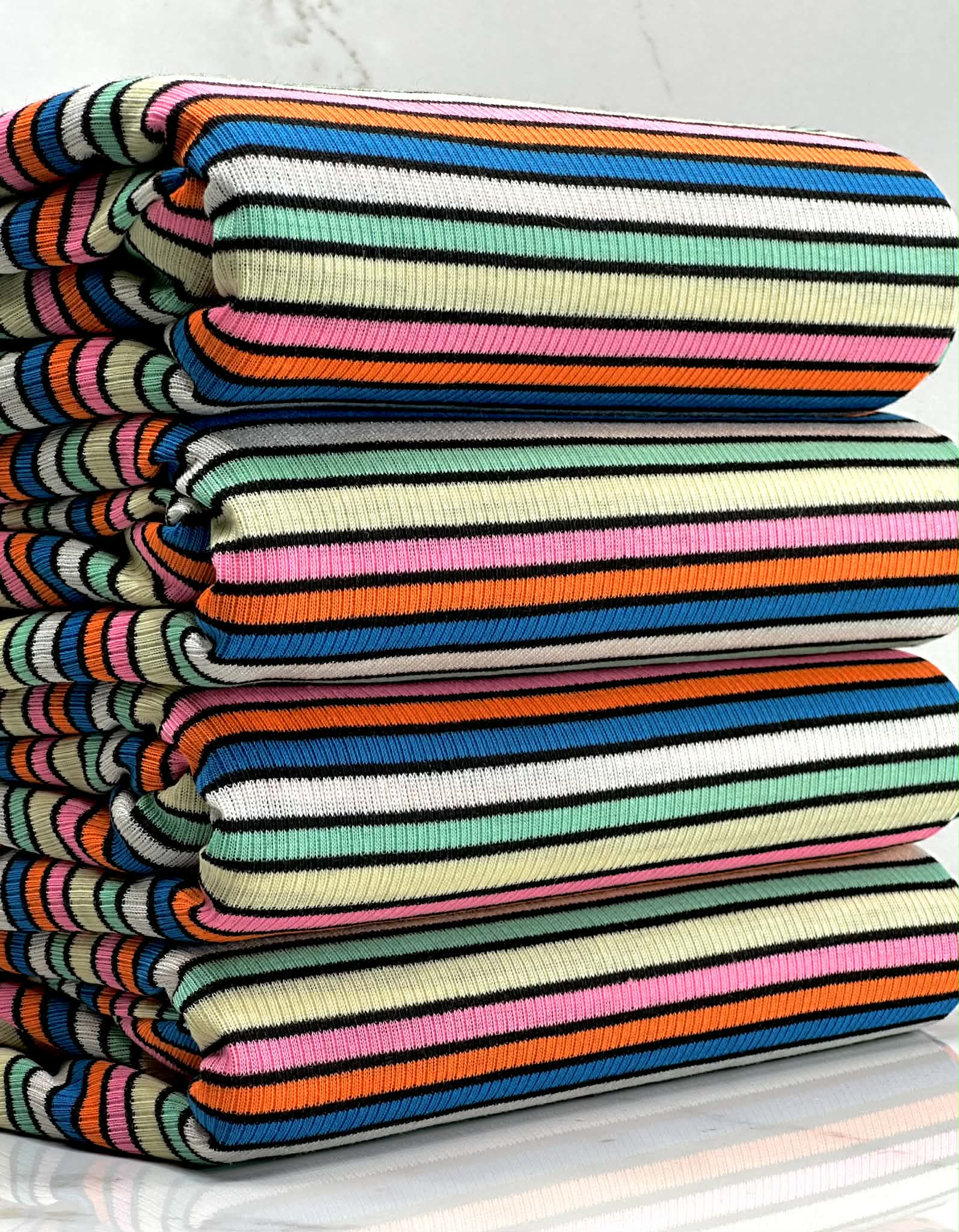 (2X2 RIB) PINK, CREAM, MINT, WHITE, BLUE, AND ORANGE STRIPES