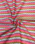 (EMBROIDERED KNIT) HOT PINK, PURPLE, BLUE AND BROWN STRIPES