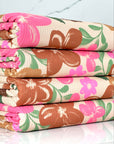 (YUMMY RIB) PINK AND BROWN PAINTED FLOWERS ON TAN