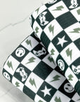 (YUMMY RIB) DARK GREEN GAMER AND HAPPY FACES CHECKERED PRINT