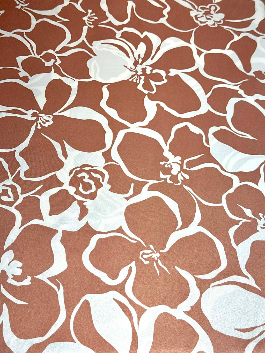(SATIN) WHITE FLORAL ON MAUVE