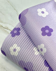 (4X2 YUMMY RIB) PURPLE, LAVENDER AND OFF WHITE FLOWERS ON LILAC
