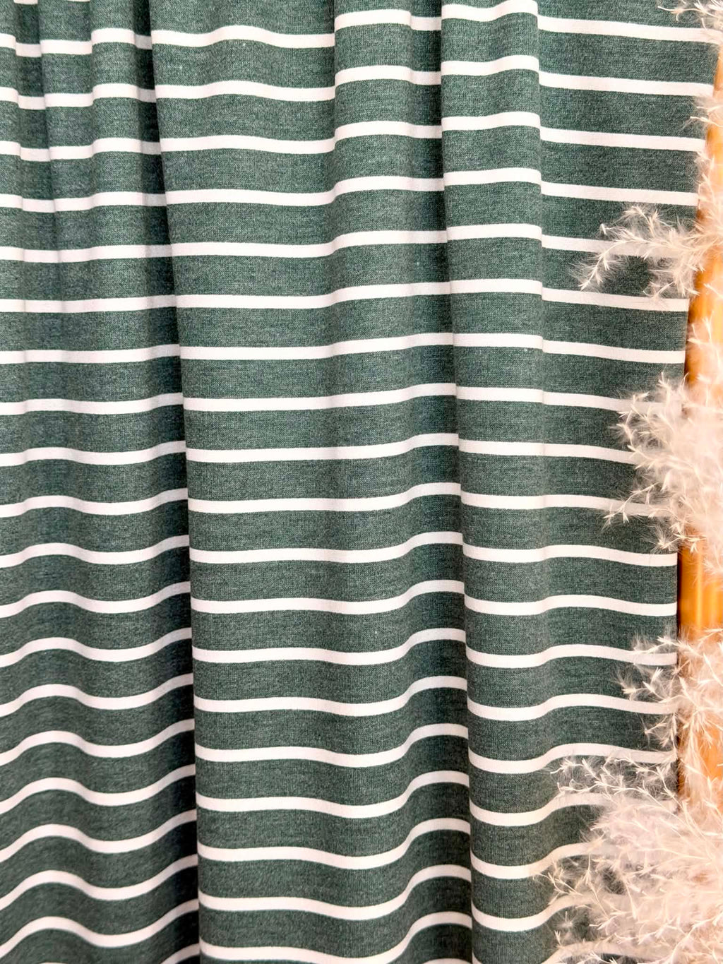 (FRENCH TERRY) WHITE STRIPES ON DARK GREEN