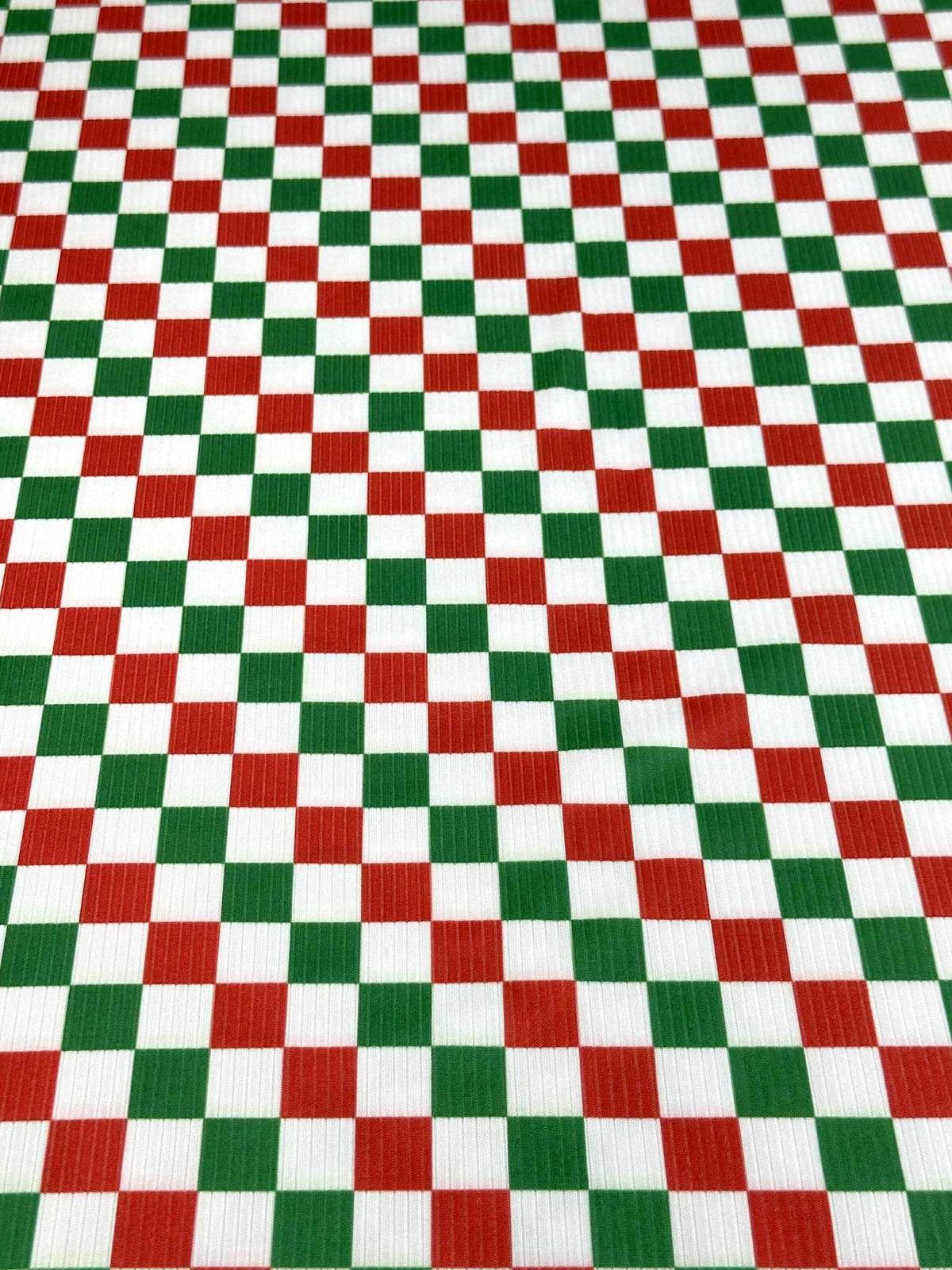 (4X2 RIB) RED, GREEN AND OFF WHITE CHECKERED
