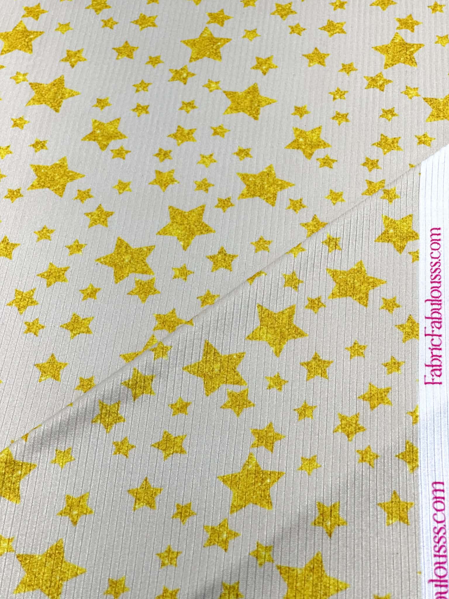 (4X2 YUMMY RIB) GOLD SHIMMER STARS ON CREAM