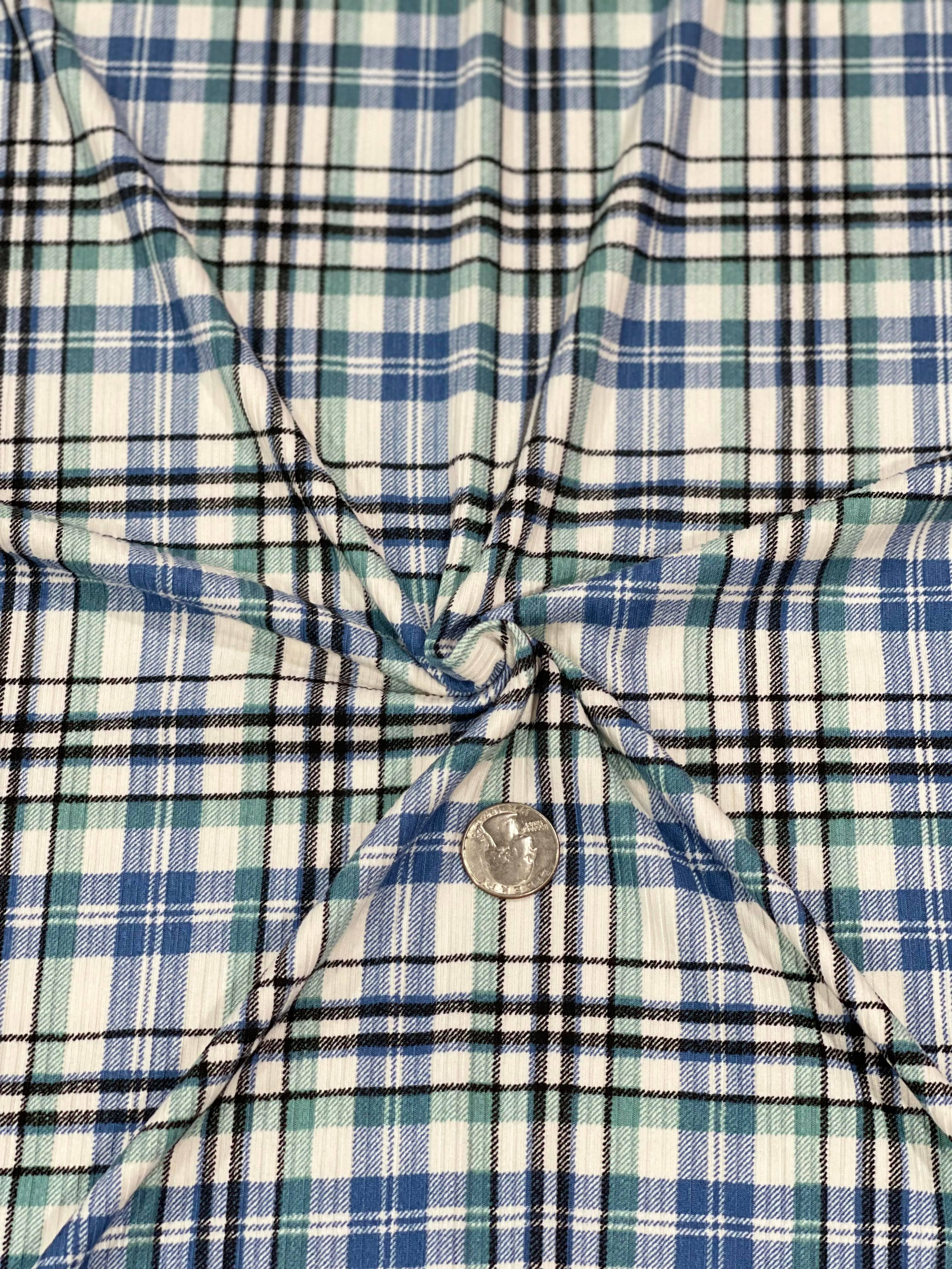 (RIB) BLUE, BLACK, AND WHITE PLAID
