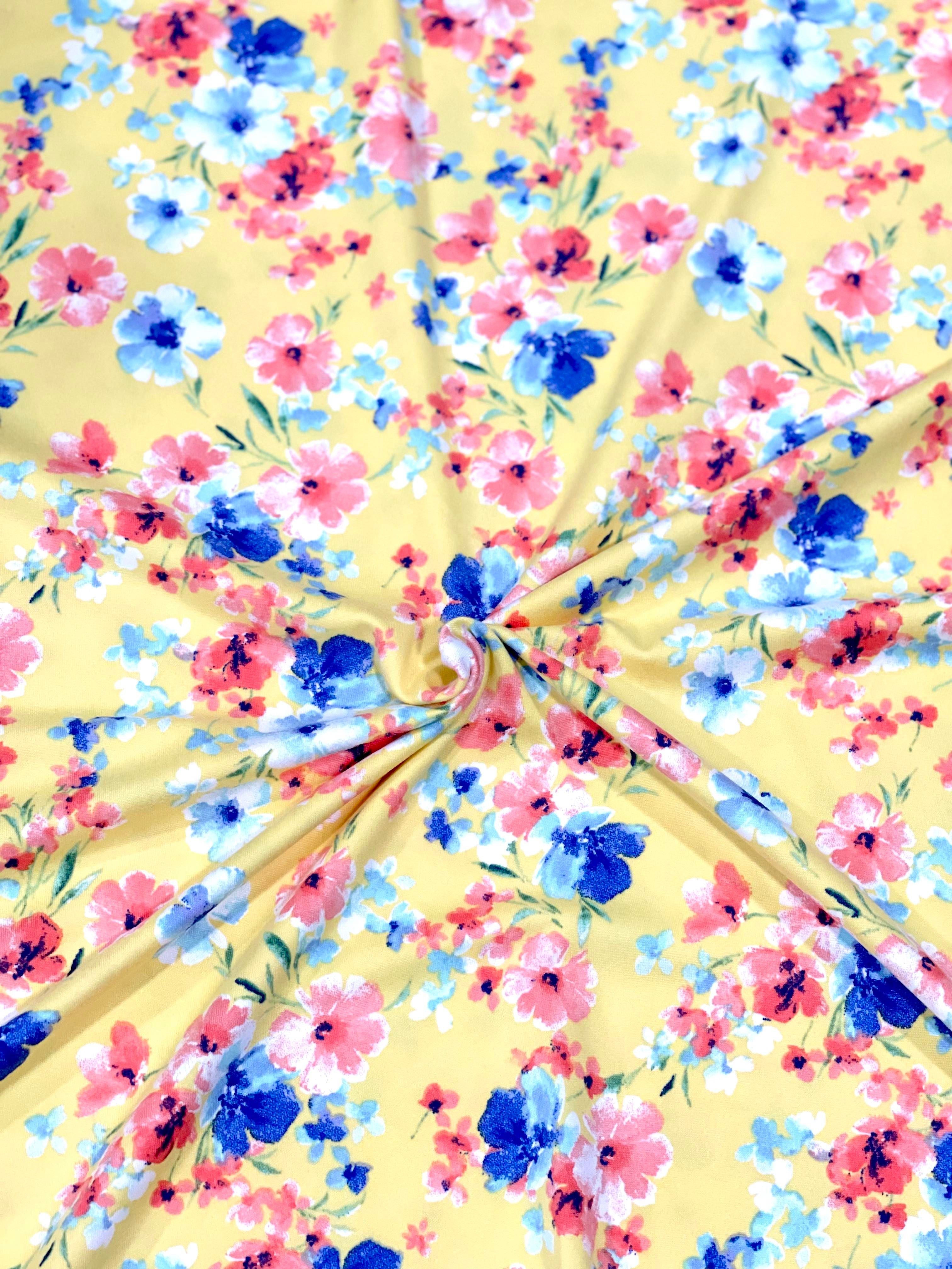 (DBP)BLUE & PINK FLOWERS ON SOFT YELLOW